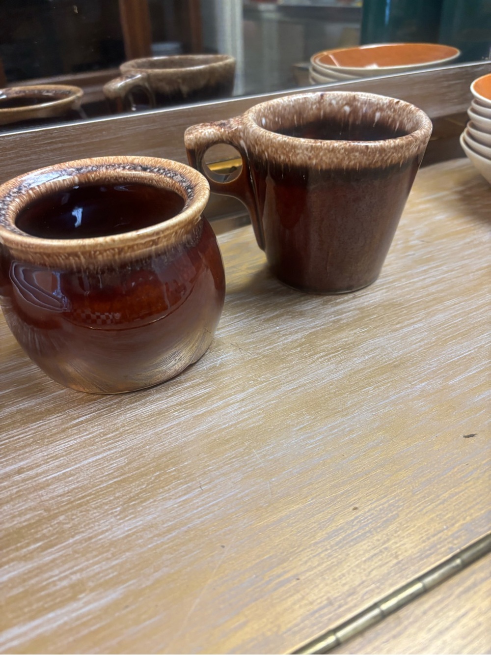 Vintage Hull coffee mug and small creamer pitcher